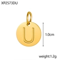Polished golden stainless steel round charm featuring an engraved letter U detail - Letter U Pendant / Gold