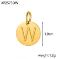Polished gold stainless steel 1.0cm round pendant with letter W engraving - Letter W Pendant / Gold