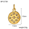 Golden round pendant with hammered texture and nine star-set zircons on white background - Hammered Round White Rhinestone Starburst Pendant (BP1577B1)