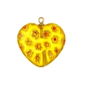 Ciondolo a cuore in vetro Millefiori giallo con motivi floreali e gancio dorato - Ciondolo Cuore Giallo in Vetro Millefiori (CP3023B2)