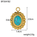 Macro del ciondolo vintage in oro e turchese con dettagliate trame boho perlate - Ciondolo Ovale Trama Turchese Vintage (BP3041B2)