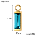 Blue rectangular zircon crystal pendant in gold finish for jewelry making, 1.2cm height - Blue Style (BP2374B4)