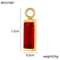Rectangle zircon charm with gold plating and dark red gemstone, 1.2cm x 0.3cm size - Deep Red Style (BP2374B7)