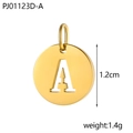 Polished golden stainless steel round pendant with hollow letter A, 1.2cm diameter - Hollow Letter-A (Gold)