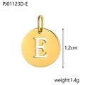 Dettaglio del ciondolo rotondo da 1,2 cm in acciaio inossidabile oro con lettera E traforata - Lettera Vuota-E (Colore Acciaio)