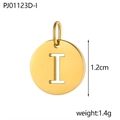 Dettaglio ciondolo lettera I in acciaio inossidabile da 1,2 cm con dimensioni e peso - Lettera Vuota-I (Colore Acciaio)