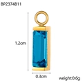 Blue rectangular zircon pendant with gold plated frame, 1.2x0.3cm geometric DIY charm - Lake Blue Style (BP2374B11)