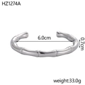 Polished stainless steel bamboo knot cuff bracelet with inner diameter 6.0cm and width 0.7cm - Silver Thick Bamboo Style (HZ1274A) / Silver