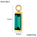 Green emerald-cut zircon pendant with gold plated bezel and 1.2cm rectangular design - Dark Green Style (BP2374B12)