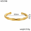Detail view of a gold bamboo-style open cuff bracelet with dimensions and 33g weight - Gold Thick Bamboo Style (HZ1274B) / Gold