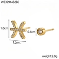 Pisces constellation stud earrings set with white zircon stones and gold finish - Pisces Style (WE39914B2B0)