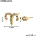 Detailed view of Aries zodiac stud earrings with pavé crystals and dimensions - Aries Style (WE39919B2B0)
