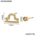 Detailed view of Libra constellation and single zircon stud earrings with size specs - Libra Style (WE39920B2B0)
