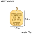 Detailed view of square gold pendant with engraved text showing size 1.4cm by 1.2cm - Gold Square Custom Carved Style (XP10354D0W0)
