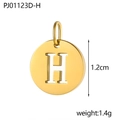 Ciondolo tondo in acciaio dorato con lettera H traforata diametro 1,2 cm - Lettera Vuota-H (Colore Acciaio)