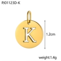 Ciondolo circolare in acciaio inox dorato con lettera K traforata e diametro di 1,2 cm - Lettera Vuota-K (Colore Acciaio)