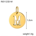 Ciondolo tondo dorato in acciaio inossidabile con lettera M, diametro 1,2 cm e peso 1,4 g - Lettera Vuota-M (Colore Acciaio)