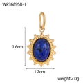 Vintage roestvrijstalen hanger met ovale lapis lazuli en gouden zonnestraal frame - Donkerblauwe Zonnestraal Stijl (WP36895B-1)