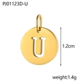 Ciondolo tondo in acciaio inossidabile dorato con lettera U cava, diametro 1,2 cm per DIY - Lettera Vuota-U (Colore Acciaio)