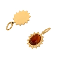 Vintage gouden zonnestraal hanger met ovale carneool edelsteen en hamerslag-look - Roodbruine Zonnestraal Stijl (WP36895B-3)
