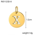 Ciondolo tondo in acciaio inossidabile dorato con lettera X traforata e diametro 1,2 cm - Lettera Vuota-X (Colore Acciaio)