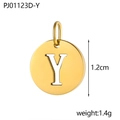 Ciondolo tondo in acciaio inossidabile oro lucido con lettera Y traforata da 1,2 cm - Lettera Vuota-Y (Colore Acciaio)