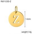 Ciondolo tondo in acciaio inossidabile dorato con lettera Z traforata da 1,2 cm - Lettera Vuota-Z (Colore Acciaio)