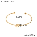 Gold stainless steel knot cuff bracelet with open design and size specifications - Open Knot Bangle (XZ10605B0W0) / Gold