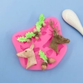 Silikonform mit Hirschkopf und Zapfen für DIY Kuchen, Schokolade und Fondantdeko - Hirschkopf Eichel Kombinationsstil (QH6294) / Rosa