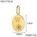 Detaillierte Größenmessung des 14K vergoldeten ovalen Anhängers mit W-Initial und Stern - Buchstabe W