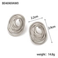 Modern silver oval spiral stud earrings with layered matte finish lines for women - Silver Spiral Oval Shape (BE46969AW0)