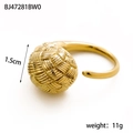 Retro 18k gold plated adjustable teardrop ring with woven texture and 1.5cm diameter - Gold Industrial Woven Ball Open Ring (BJ47281BW0)