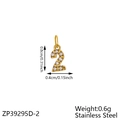 Macro view of gold-plated stainless steel number 2 pendant with cubic zirconia - Rhinestone Number 2 / Gold
