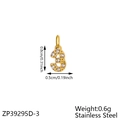 Detail view of number 3 gold pendant with cubic zirconia inlay and 0.8cm size mark - Rhinestone Number 3 / Gold