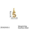 Detail view of number 5 gold stainless steel pendant with pavé cubic zirconia inlay - Rhinestone Number 5
