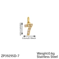 Macro shot of gold-plated number 7 pendant with clear zircons and detailed dimensions - Rhinestone Number 7 / Gold