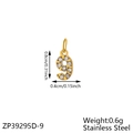 Detailed view of number 9 gold pendant with micro-pave cubic zirconia in stainless steel - Rhinestone Number 9