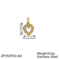 Detail of a small gold heart pendant set with cubic zirconia stones and measurements - Rhinestone Heart(ZP39295D-AX)