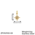 Macro detail of a 0.6g gold stainless steel north star pendant with inlaid zircon crystals - Rhinestone Star(ZP39295D-XX)