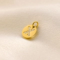 14K gold-plated round pendant with letter X inlay and sparkling crystals - Gold / Letter X