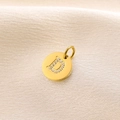 14K gold plated round disc pendant with letter D and sparkling crystal stones - Letter D