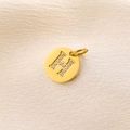 14K gold plated round disc pendant with crystal encrusted letter H and zircon stones - Letter H