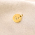 14K gold plated round coin pendant featuring letter J with sparkling crystals - Letter J