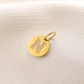 14K gold plated round disc pendant with letter N and zircon inlay decoration - Letter N