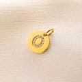 14K gold-plated round pendant with sparkling crystal letter O on silk fabric - Letter O