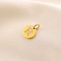 Minimalist 14K gold plated round disc pendant with crystal encrusted letter R charm - Letter R