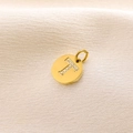 14K gold plated round coin pendant with diamond encrusted letter T on silk - Letter T