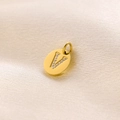 Close-up of a 14K gold-plated circular pendant featuring a sparkling diamond letter V - Letter V