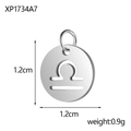 Round Libra zodiac pendant in polished silver stainless steel for DIY jewelry - Xp1734a7 - Libra