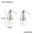 Detailansicht der silbernen Tropfenohrringe mit weißen Perlen und 2,3 cm Höhenangabe - Silberton mit weißer Perle